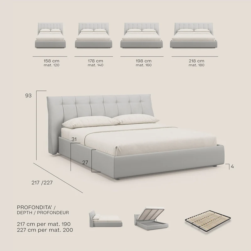 Clizia Lit de design avec coffre de rangement en simili-cuir imperméable T04 anthracite