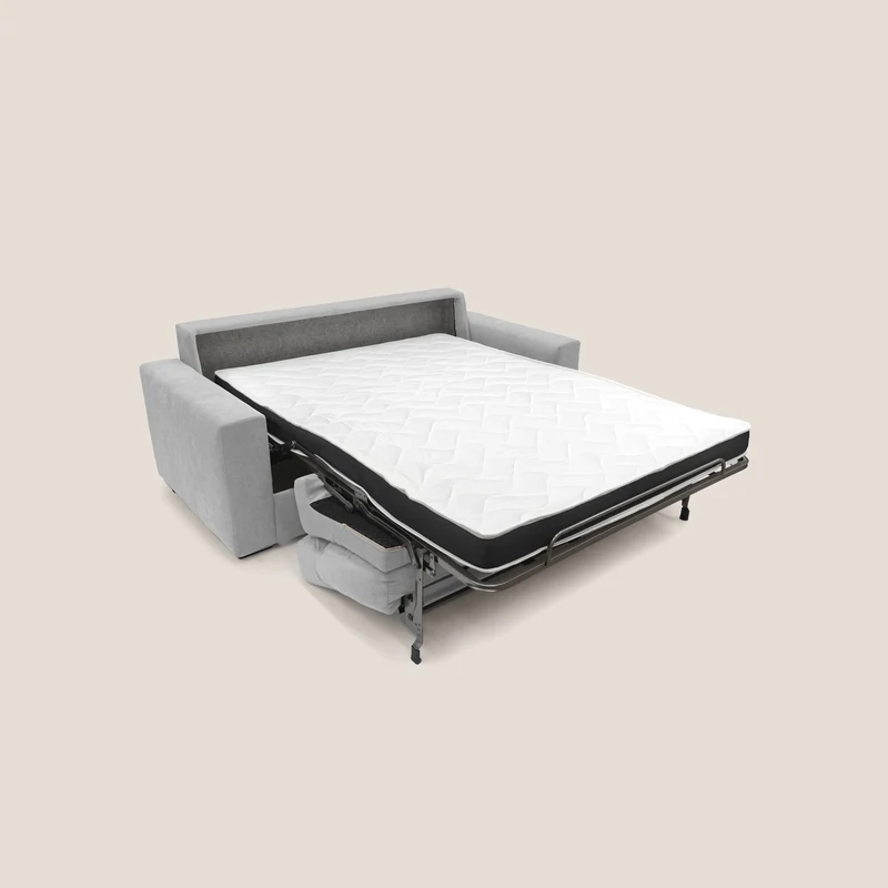 Nikita canapé lit convertible avec haut dossier moelleux en tissu doux imperméable T02 gris clair