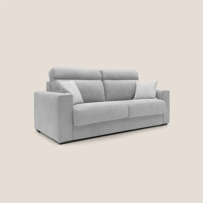 Nikita canapé lit convertible avec haut dossier moelleux en tissu doux imperméable T02 gris clair