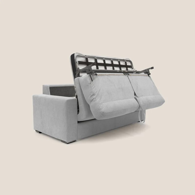 Nikita canapé lit convertible avec haut dossier moelleux en tissu doux imperméable T02 gris clair
