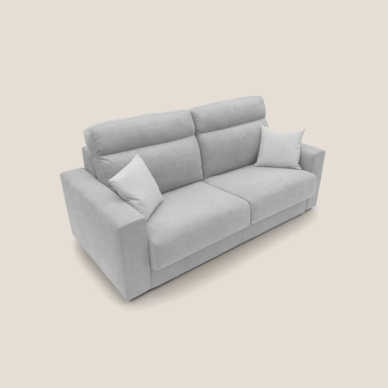 Nikita canapé lit convertible avec haut dossier moelleux en tissu doux imperméable T02 gris clair