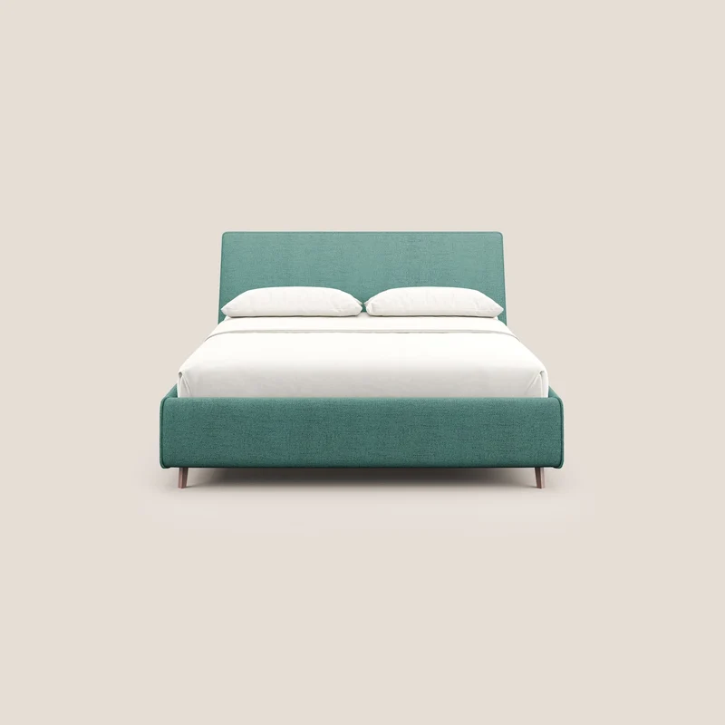 Justin lit rembourré avec coffre et déhoussable en tissu flammé imperméable T03 vert d'eau