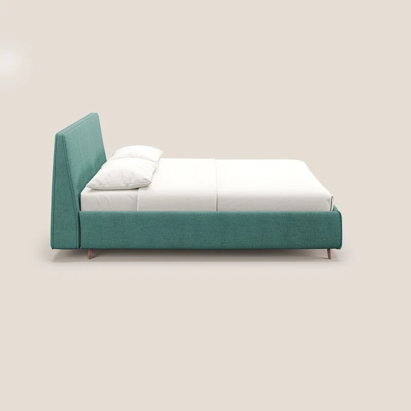 Justin lit rembourré avec coffre et déhoussable en tissu flammé imperméable T03 vert d'eau