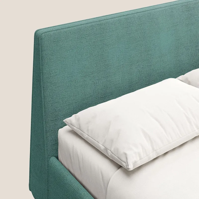 Justin lit rembourré avec coffre et déhoussable en tissu flammé imperméable T03 vert d'eau