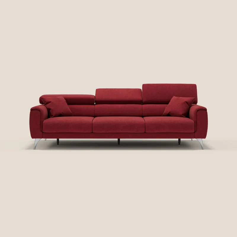 Caravaggio canapé 3 assises extensibles et têtières réglables en tissu imperméable T02 rouge