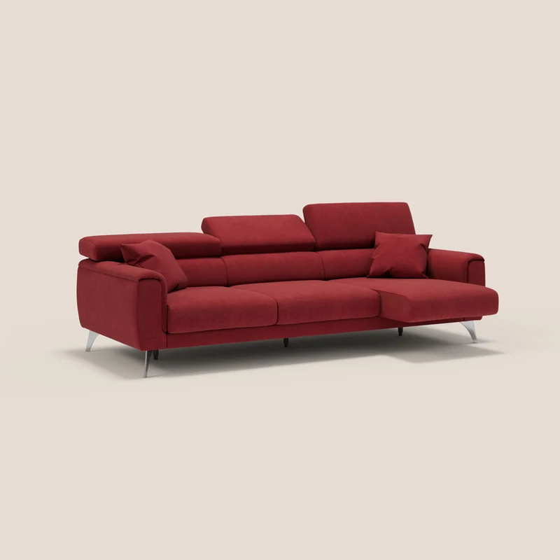 Caravaggio canapé 3 assises extensibles et têtières réglables en tissu imperméable T02 rouge
