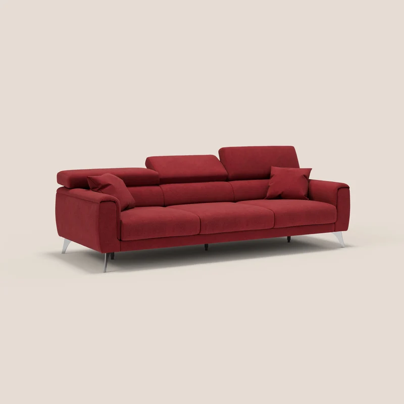 Caravaggio canapé 3 assises extensibles et têtières réglables en tissu imperméable T02 rouge