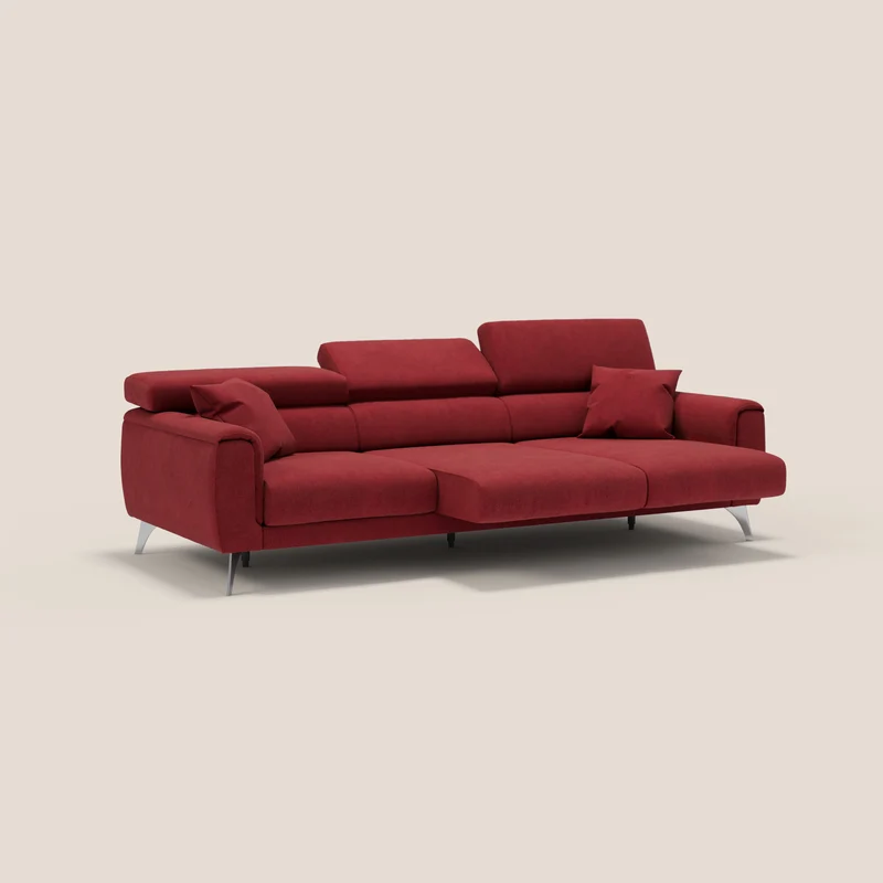 Caravaggio canapé 3 assises extensibles et têtières réglables en tissu imperméable T02 rouge