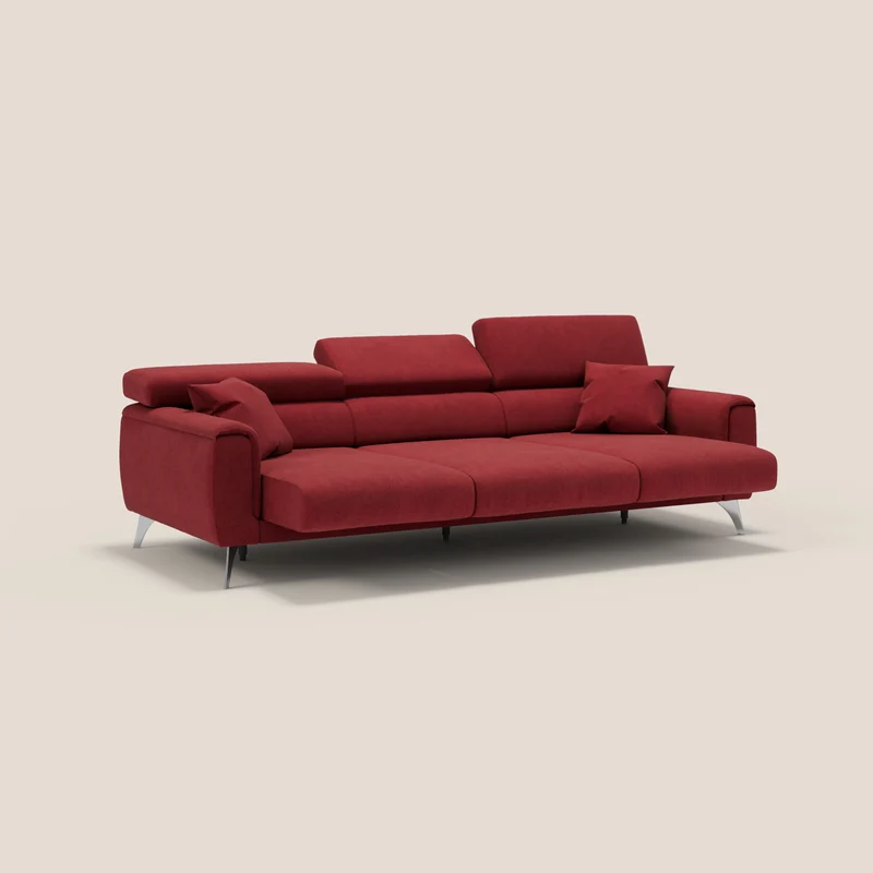 Caravaggio canapé 3 assises extensibles et têtières réglables en tissu imperméable T02 rouge