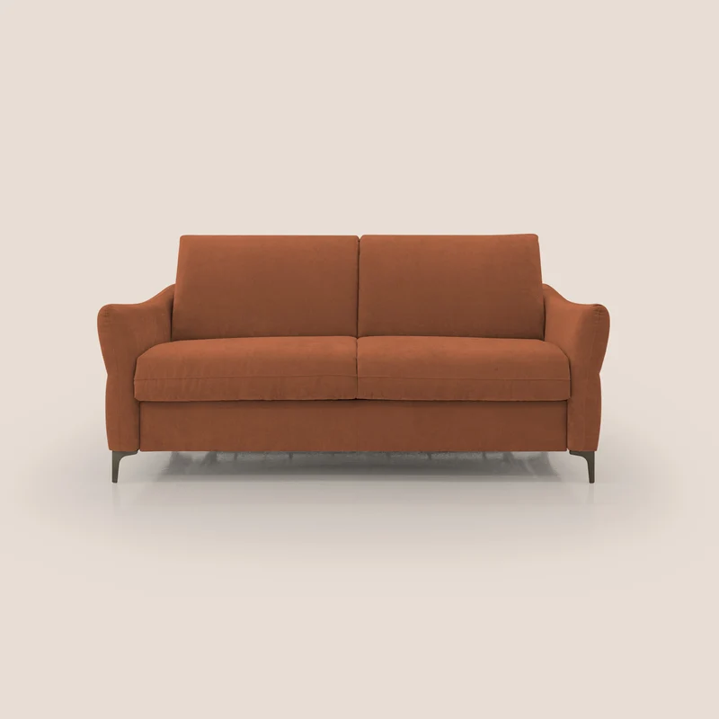 Dalia canapé convertible avec matelas H 18cm et pieds hauts en tissu détachable raffiné T17 orange