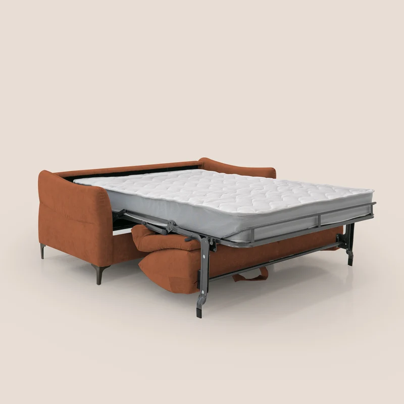 Dalia canapé convertible avec matelas H 18cm et pieds hauts en tissu détachable raffiné T17 orange