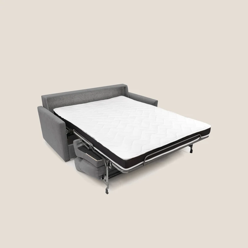 Margot canapé convertible au dossier haut et moelleux en tissu doux imperméable T02 gris