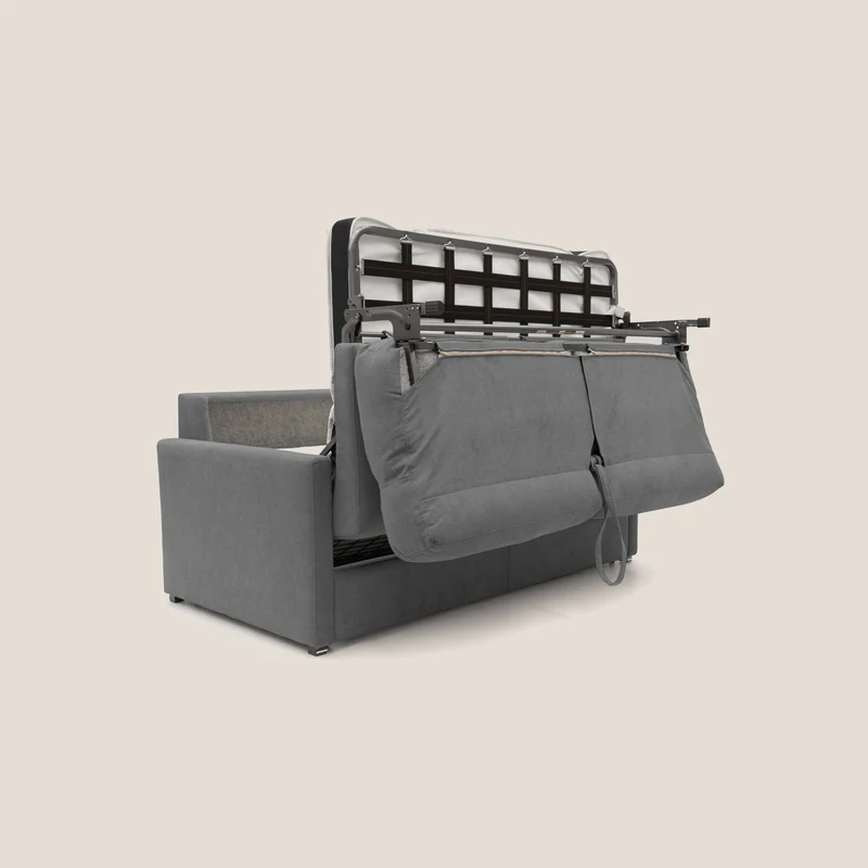 Margot canapé convertible au dossier haut et moelleux en tissu doux imperméable T02 gris