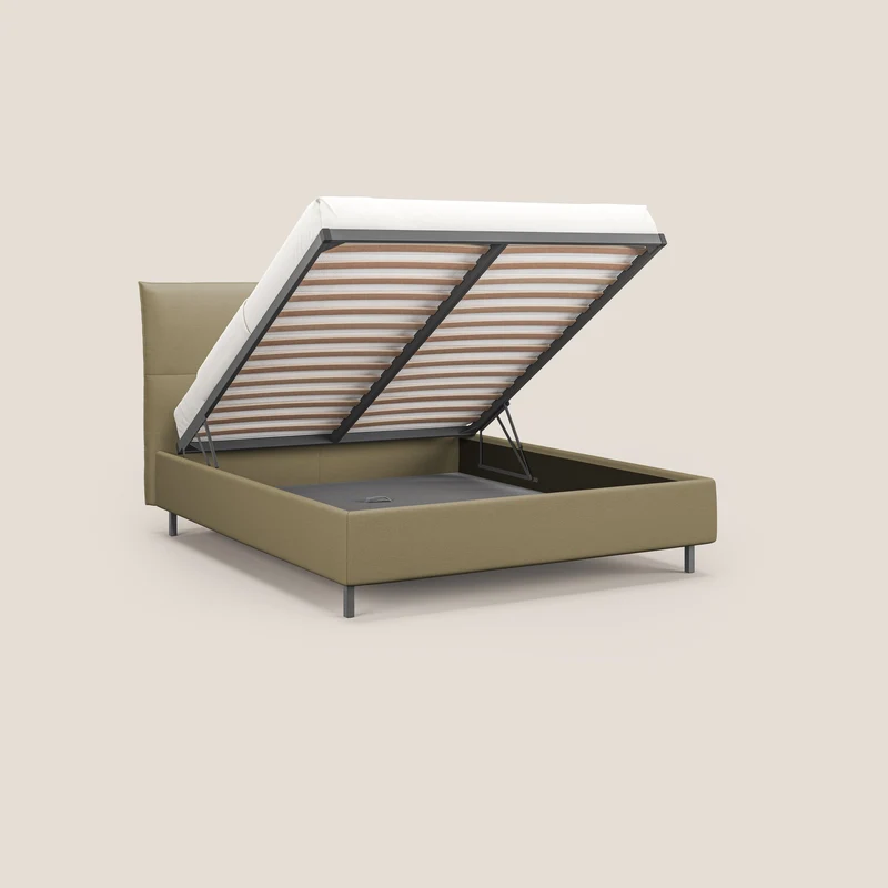 Izumi Lit rembourré avec coffre et pieds hauts en tissu détachable T05 camel