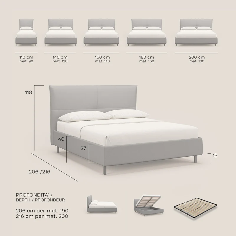 Izumi Lit rembourré avec coffre et pieds hauts en tissu détachable T05 camel