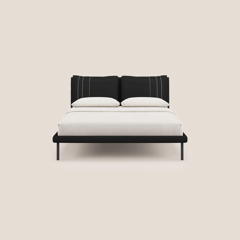 Giselle lit moderne avec coussins tête de lit réglables avec poches en microfibre imperméable T11 noir