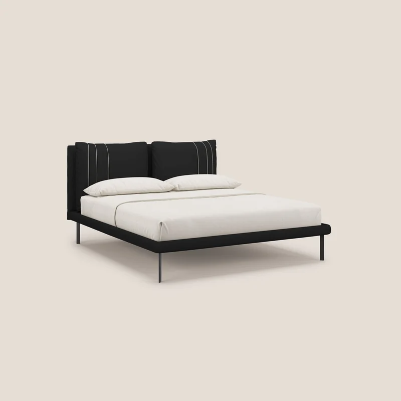 Giselle lit moderne avec coussins tête de lit réglables avec poches en microfibre imperméable T11 noir