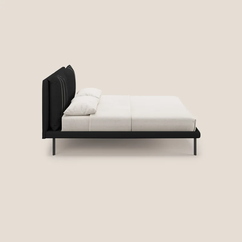 Giselle lit moderne avec coussins tête de lit réglables avec poches en microfibre imperméable T11 noir