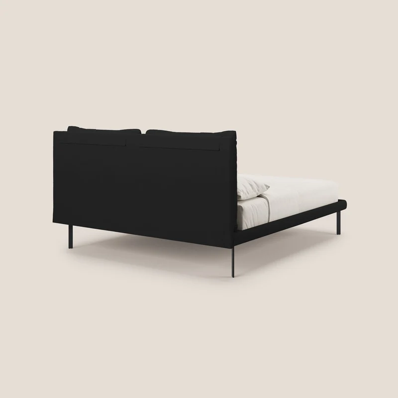 Giselle lit moderne avec coussins tête de lit réglables avec poches en microfibre imperméable T11 noir