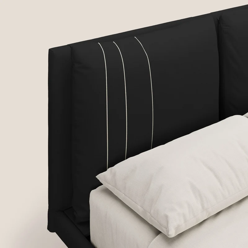 Giselle lit moderne avec coussins tête de lit réglables avec poches en microfibre imperméable T11 noir