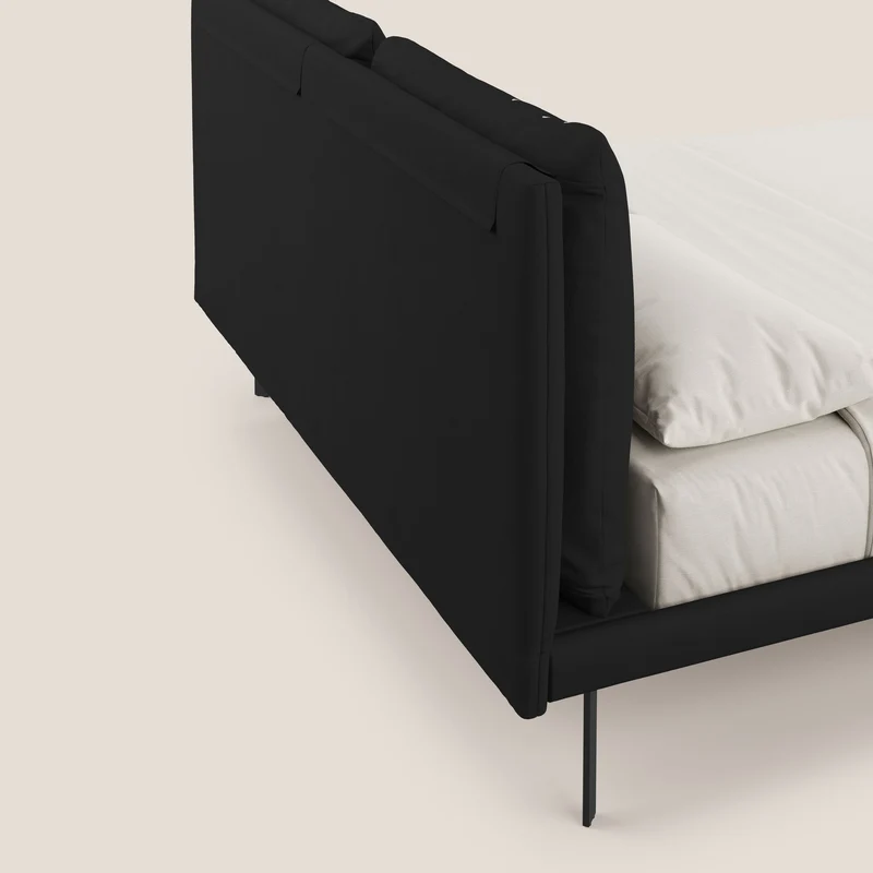 Giselle lit moderne avec coussins tête de lit réglables avec poches en microfibre imperméable T11 noir