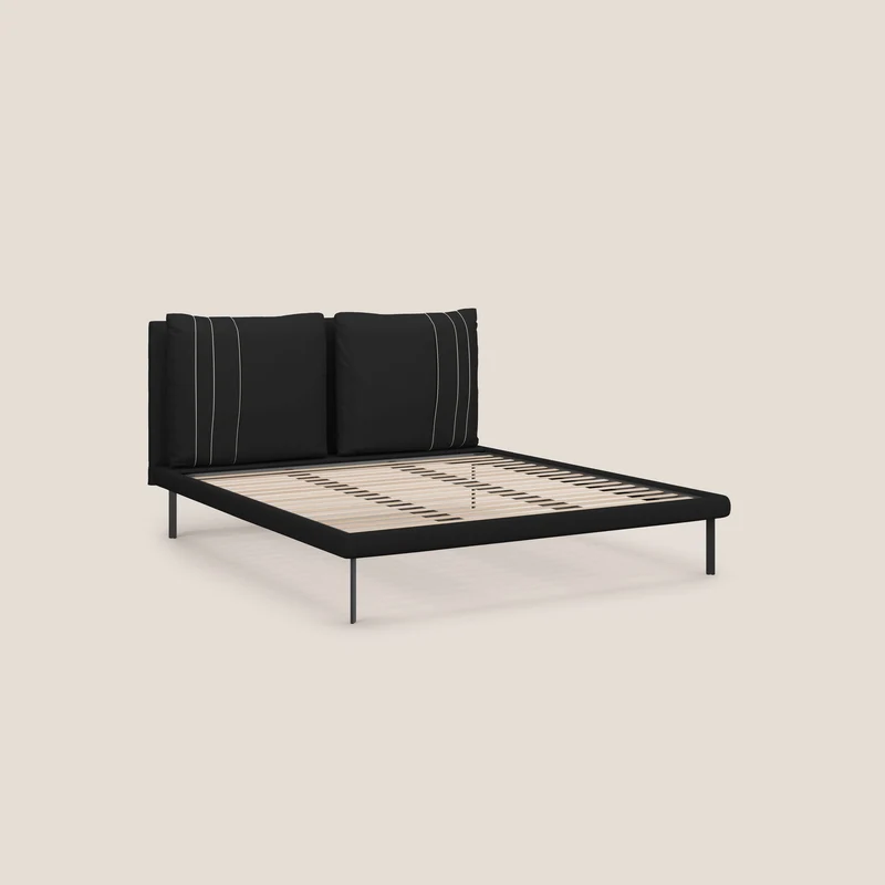 Giselle lit moderne avec coussins tête de lit réglables avec poches en microfibre imperméable T11 noir