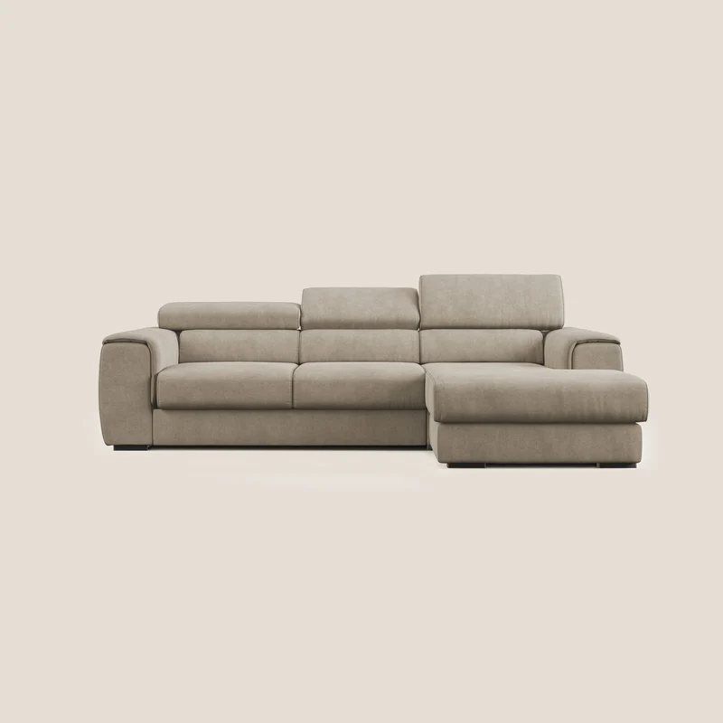 Zeno canapé d'angle et pouf extractible en tissu doux imperméable T02 beige