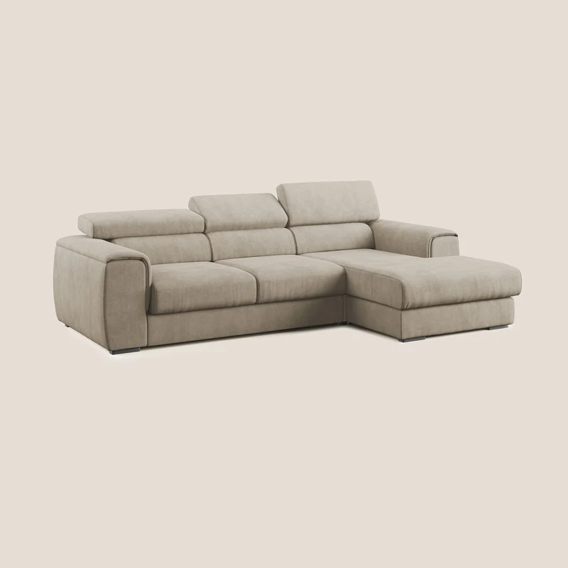 Zeno canapé d'angle et pouf extractible en tissu doux imperméable T02 beige