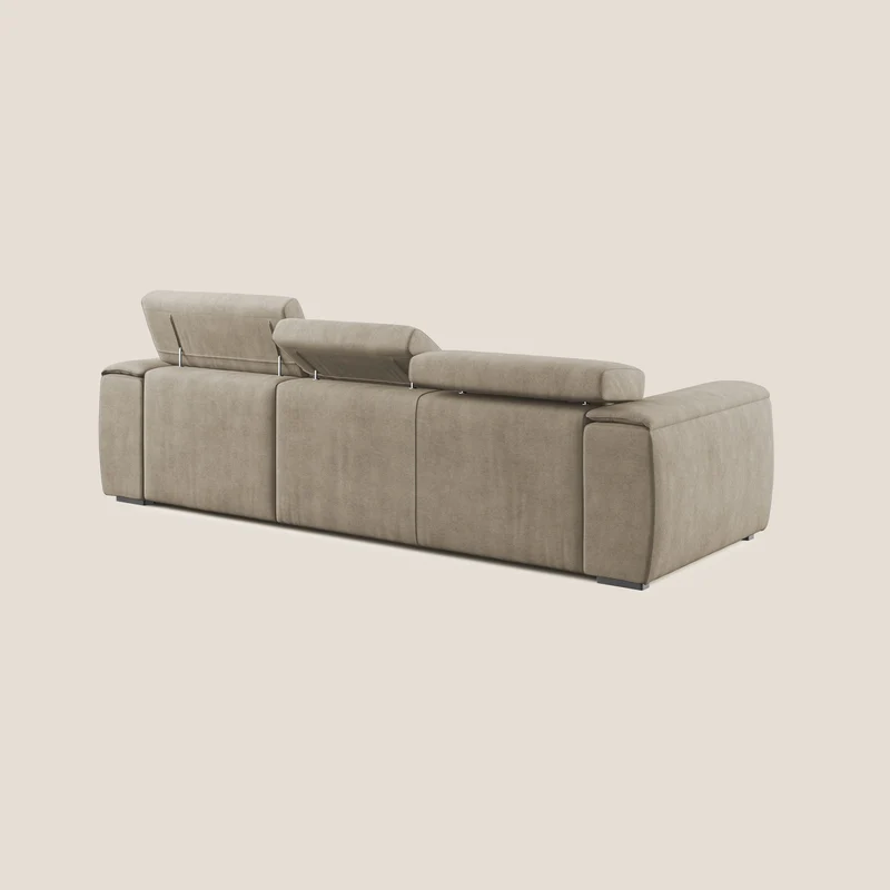 Zeno canapé d'angle et pouf extractible en tissu doux imperméable T02 beige