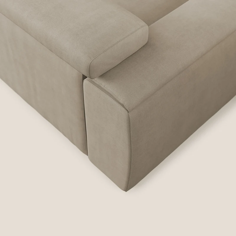 Zeno canapé d'angle et pouf extractible en tissu doux imperméable T02 beige