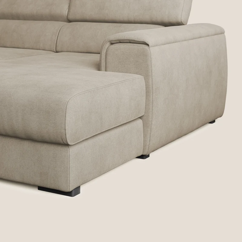 Zeno canapé d'angle et pouf extractible en tissu doux imperméable T02 beige