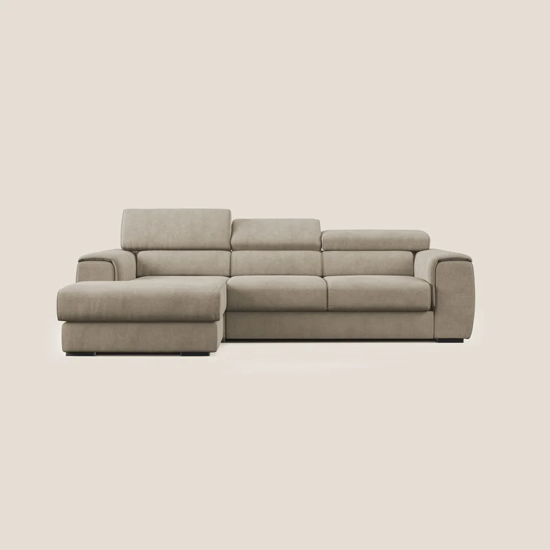 Zeno canapé d'angle et pouf extractible en tissu doux imperméable T02 beige