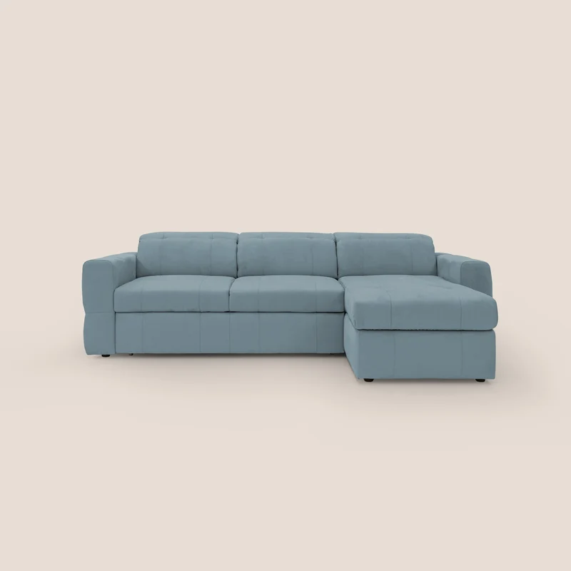 Kronos Canapé d'angle avec pouf extractible et coffre de rangement en microfibre imperméable T11 bleu pastel