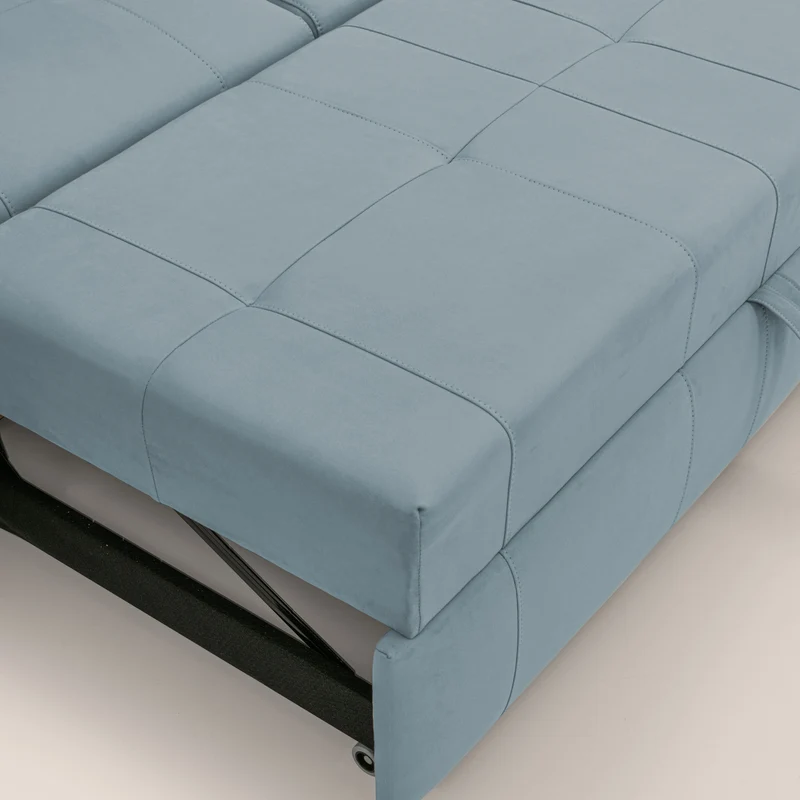 Kronos Canapé d'angle avec pouf extractible et coffre de rangement en microfibre imperméable T11 bleu pastel