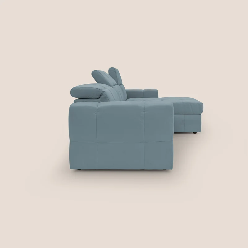Kronos Canapé d'angle avec pouf extractible et coffre de rangement en microfibre imperméable T11 bleu pastel