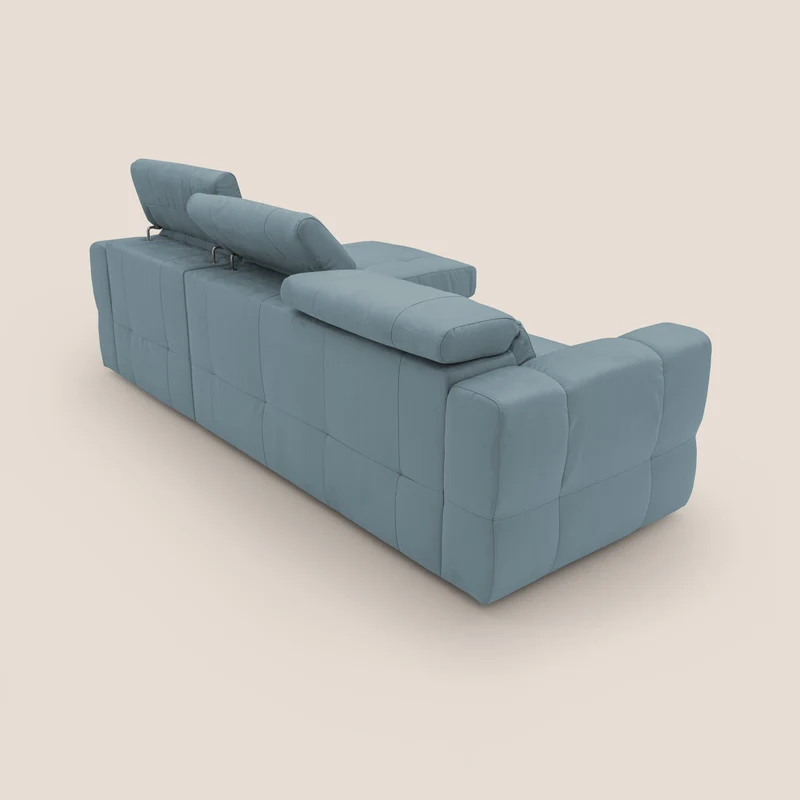 Kronos Canapé d'angle avec pouf extractible et coffre de rangement en microfibre imperméable T11 bleu pastel