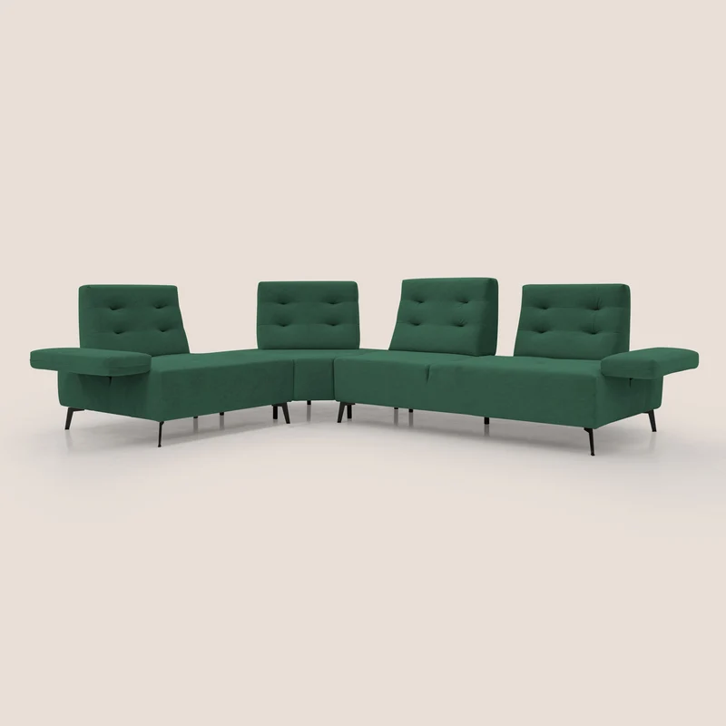 Lugano Canapé d'angle avec dossiers coulissants en velours doux T09 vert