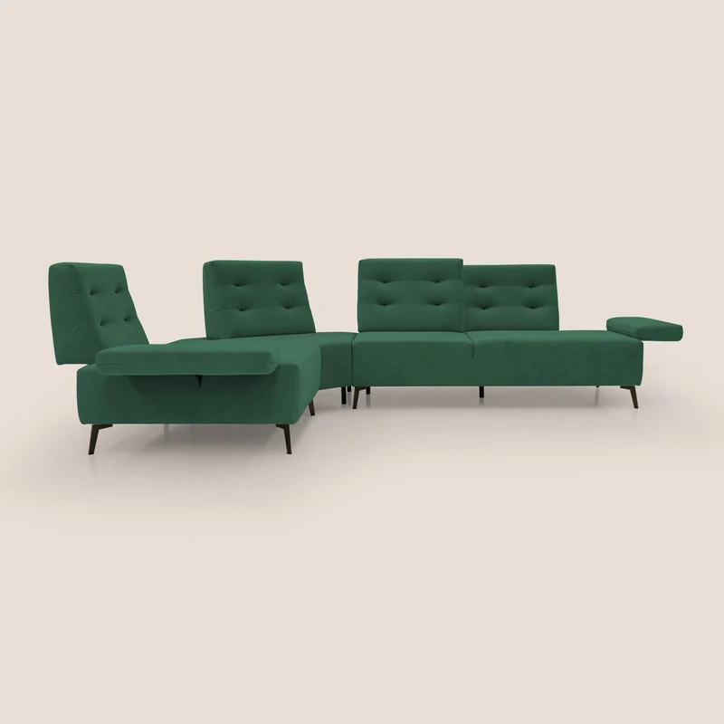 Lugano Canapé d'angle avec dossiers coulissants en velours doux T09 vert