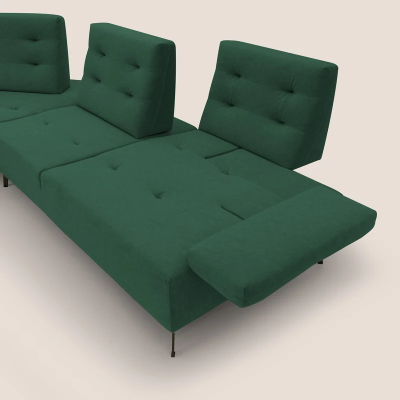 Lugano Canapé d'angle avec dossiers coulissants en velours doux T09 vert