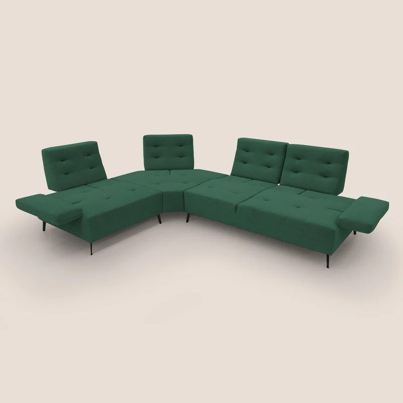 Lugano Canapé d'angle avec dossiers coulissants en velours doux T09 vert