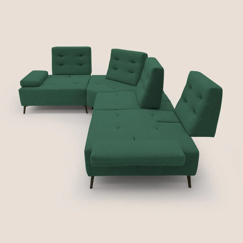 Lugano Canapé d'angle avec dossiers coulissants en velours doux T09 vert