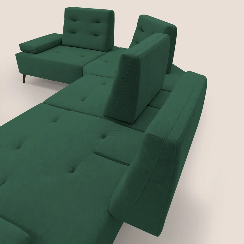 Lugano Canapé d'angle avec dossiers coulissants en velours doux T09 vert