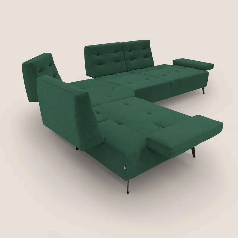 Lugano Canapé d'angle avec dossiers coulissants en velours doux T09 vert
