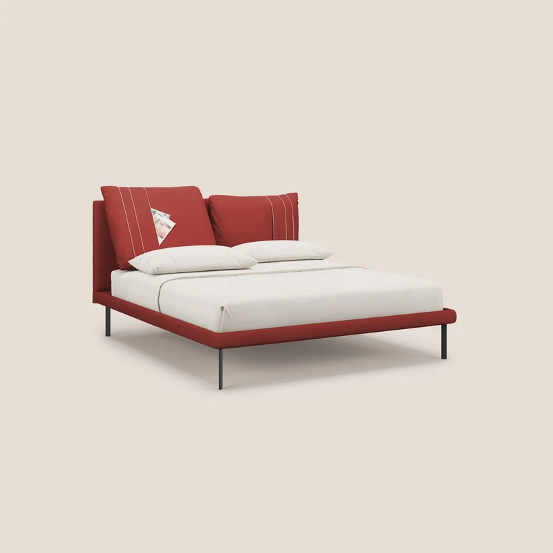Giselle lit moderne avec coussins tête de lit réglables avec poches en microfibre imperméable T11 rouge
