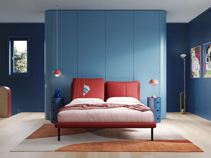 Giselle lit moderne avec coussins tête de lit réglables avec poches en microfibre imperméable T11 rouge