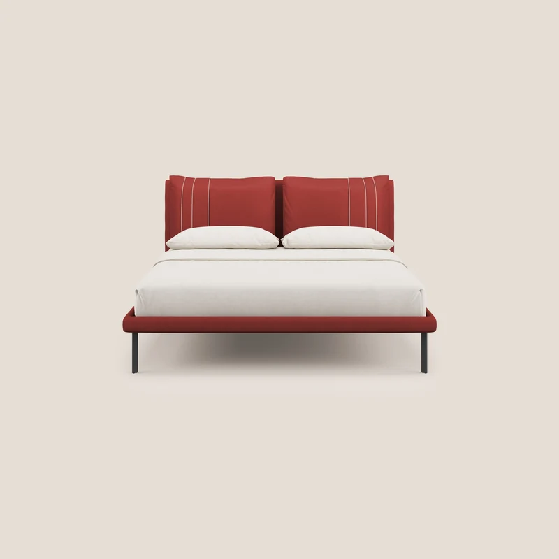 Giselle lit moderne avec coussins tête de lit réglables avec poches en microfibre imperméable T11 rouge
