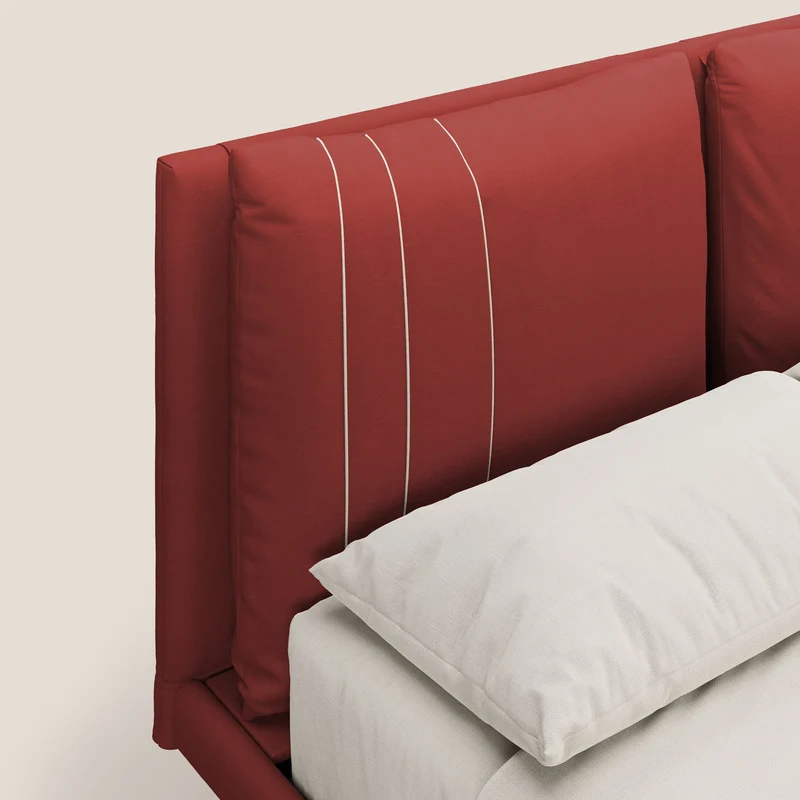 Giselle lit moderne avec coussins tête de lit réglables avec poches en microfibre imperméable T11 rouge