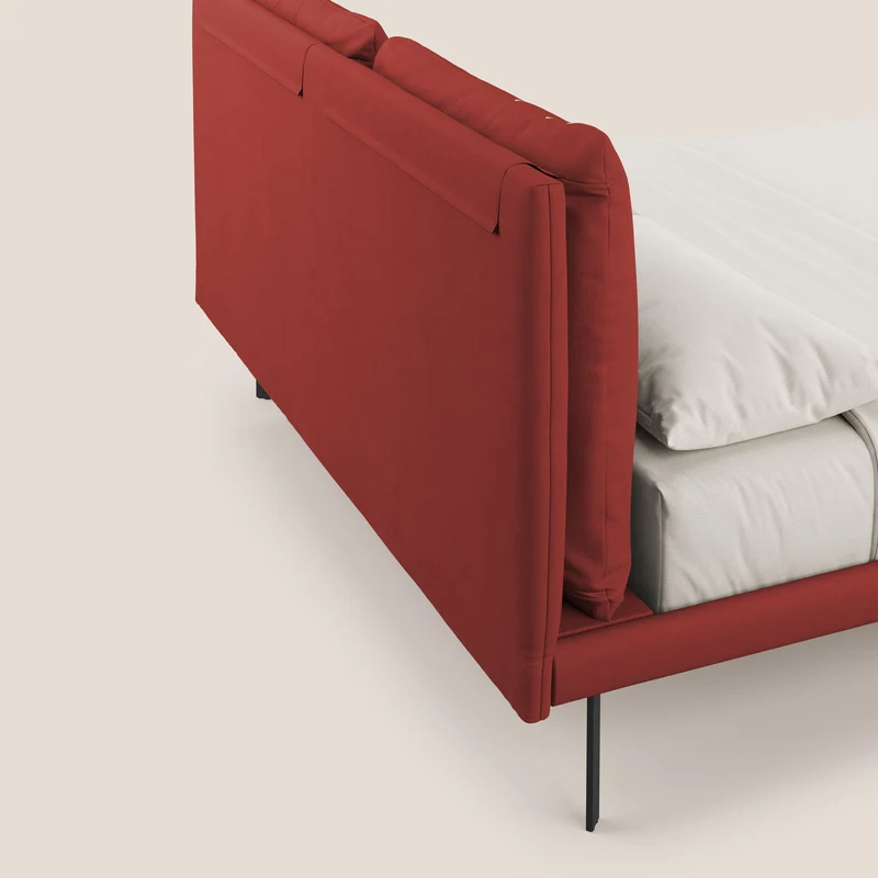 Giselle lit moderne avec coussins tête de lit réglables avec poches en microfibre imperméable T11 rouge