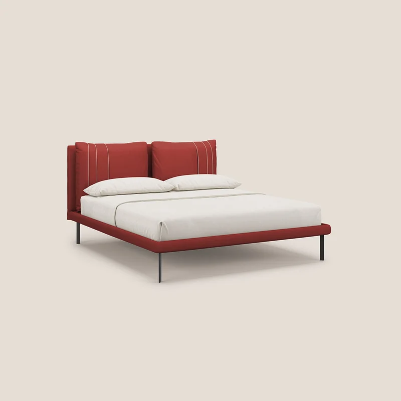 Giselle lit moderne avec coussins tête de lit réglables avec poches en microfibre imperméable T11 rouge