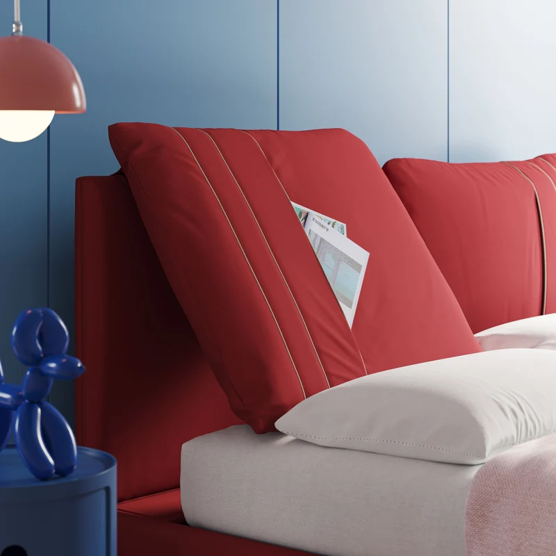 Giselle lit moderne avec coussins tête de lit réglables avec poches en microfibre imperméable T11 rouge